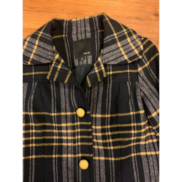 NWT Liquid Women Wool Vintage Blue Plaid Long Jacket Coat SM - Picture 2 of 6